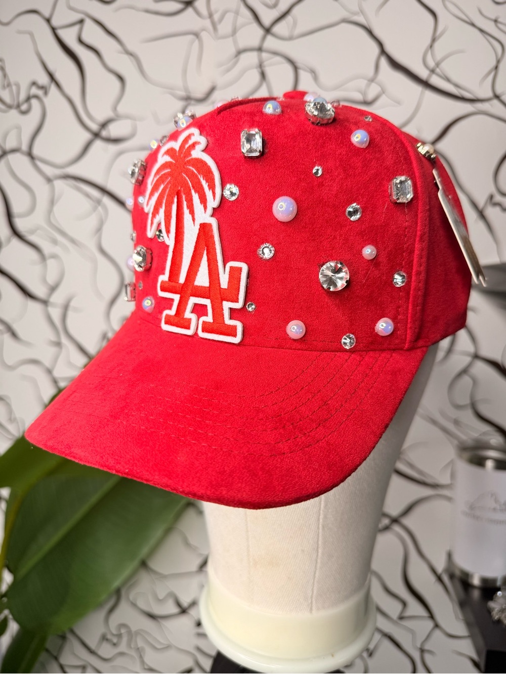 Red LA Palm Embellished Baseball Cap